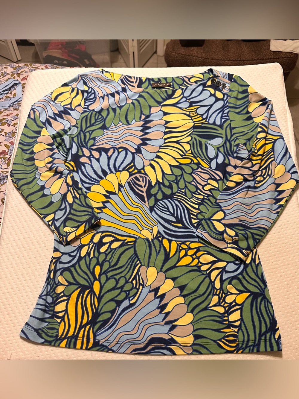 J. McLaughlin Multicolor Floral Print Top in Green, Yellow & Blue